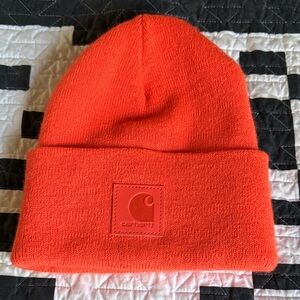Carhartt orange beanie with matching leather patch
